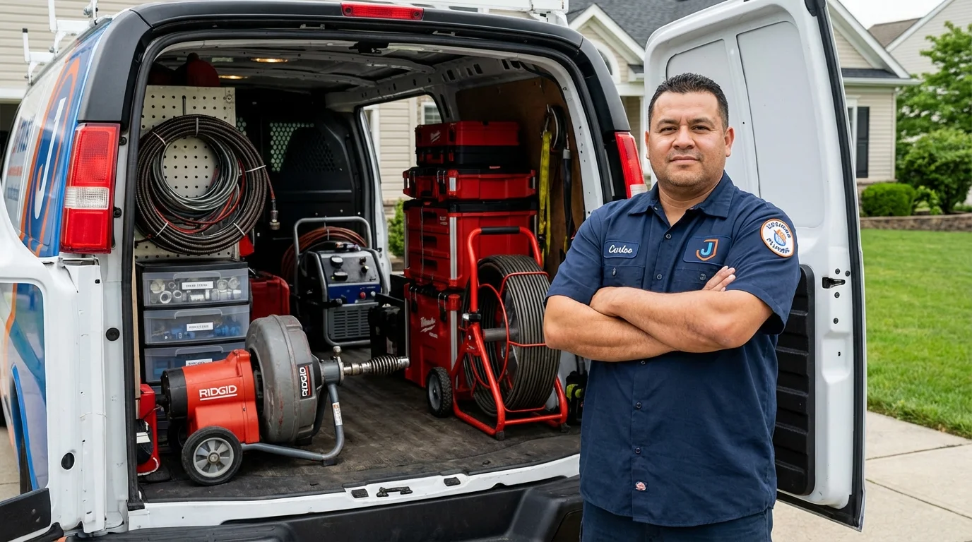 Professional drain cleaning equipment and Johns Plumbing LLC plumber in Erving