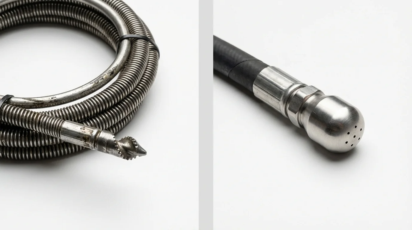 Drain snake cable and hydro jetting nozzle used for drain cleaning in Erving, MA
