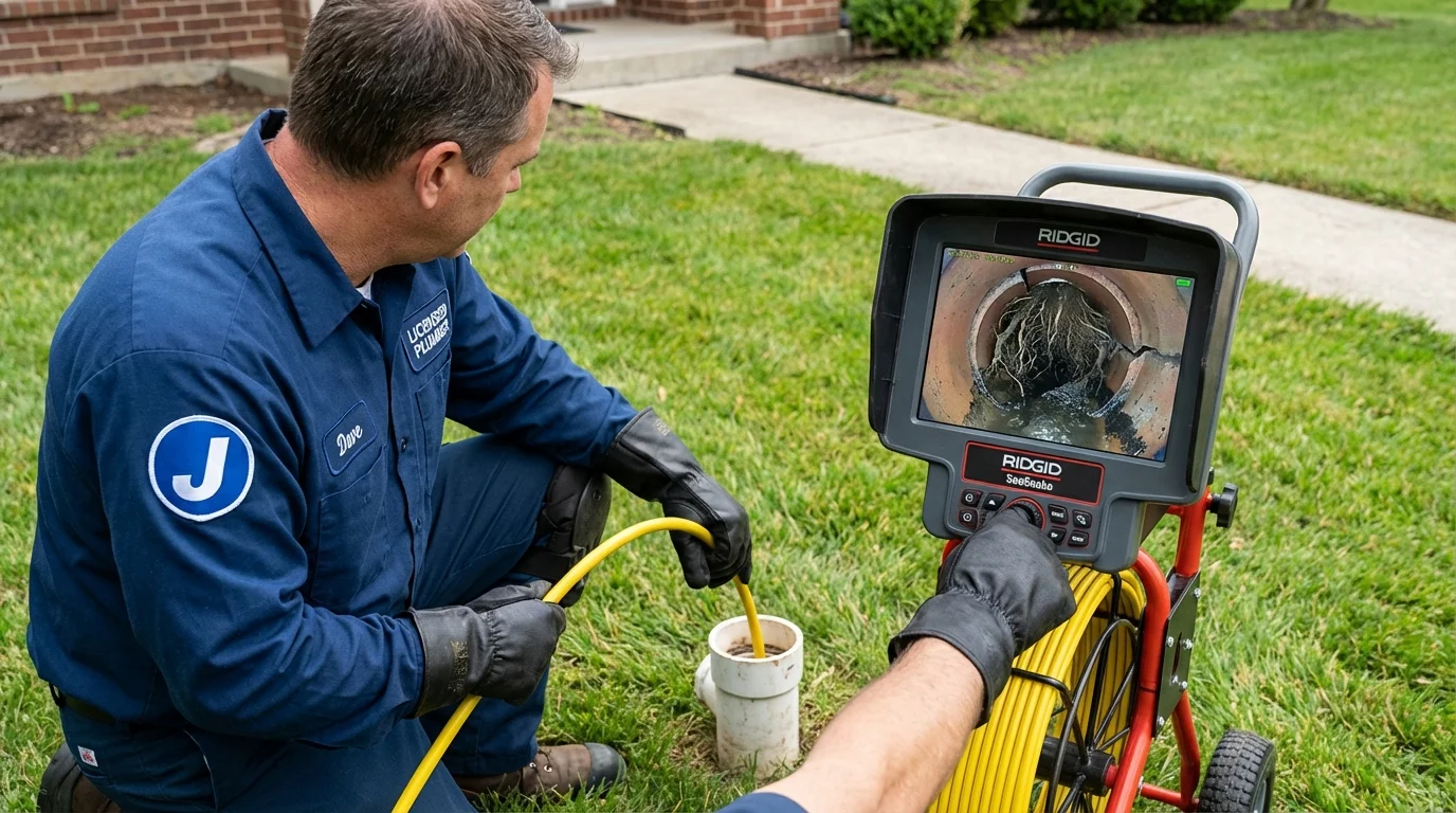 Sewer camera inspection being performed by Johns Plumbing LLC in Erving