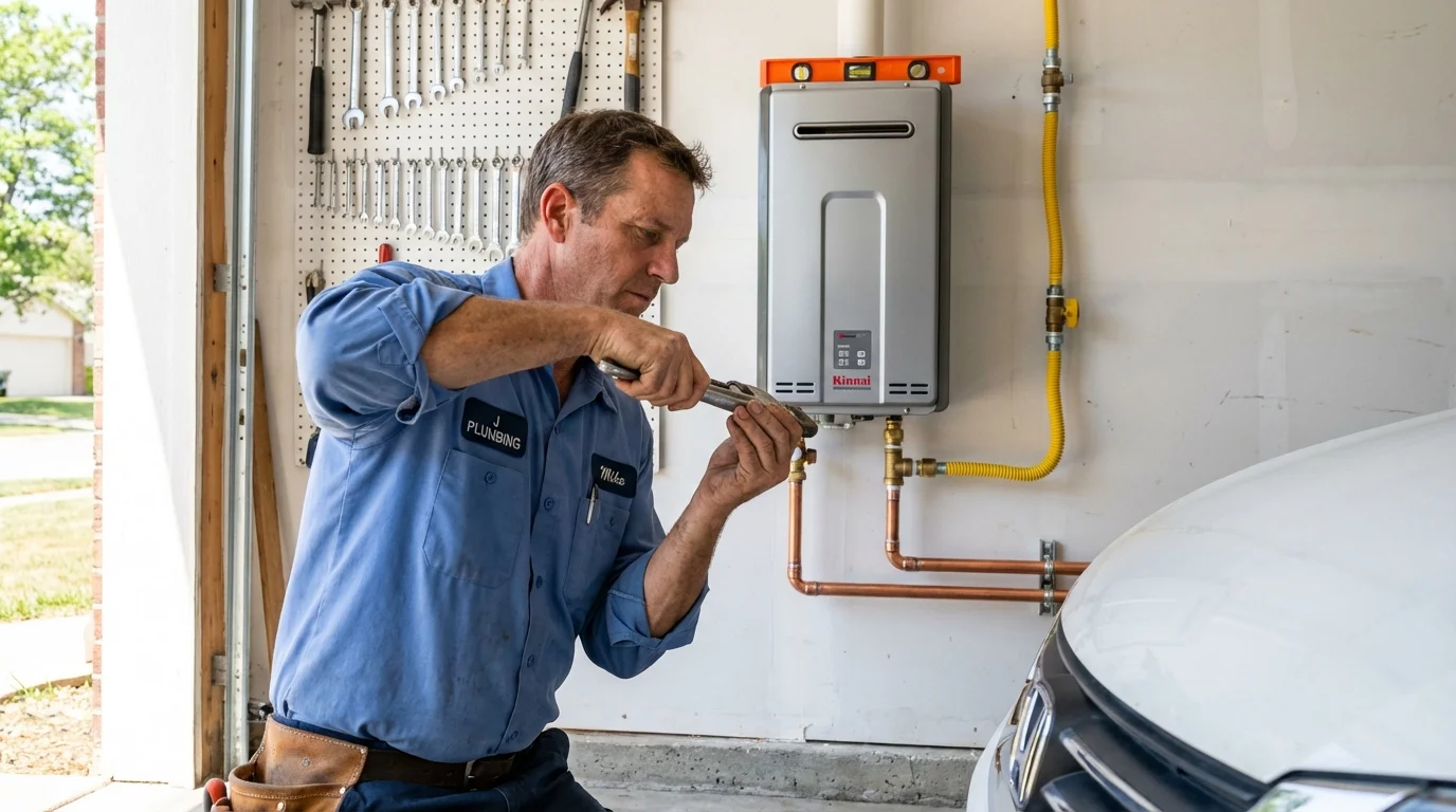 Tankless water heater installation by a Johns Plumbing LLC plumber in Erving