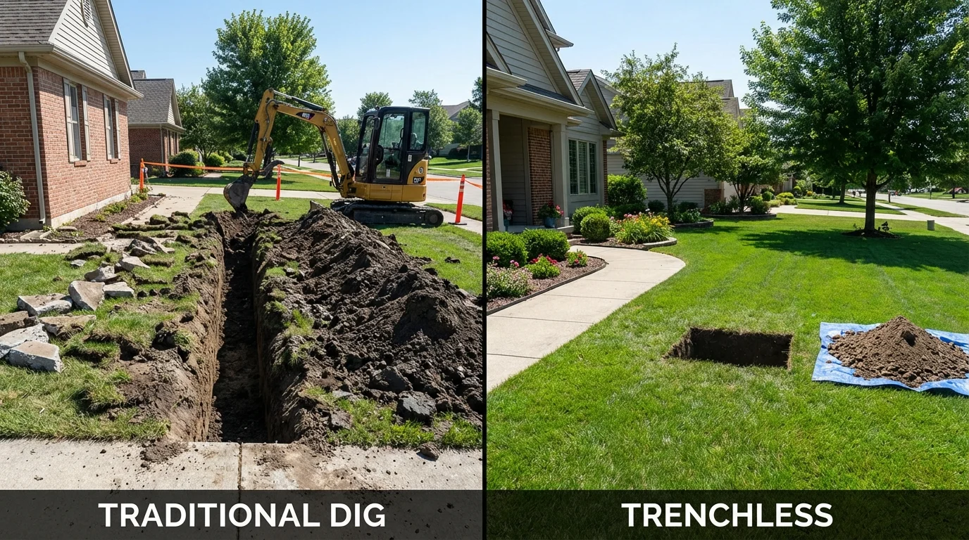 Trenchless sewer repair with minimal yard damage versus traditional excavation in Erving, MA